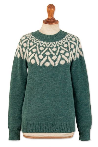 Alternate image for Jade and Ivory 100 Alpaca Pullover Sweater from Peru Jade Geometry