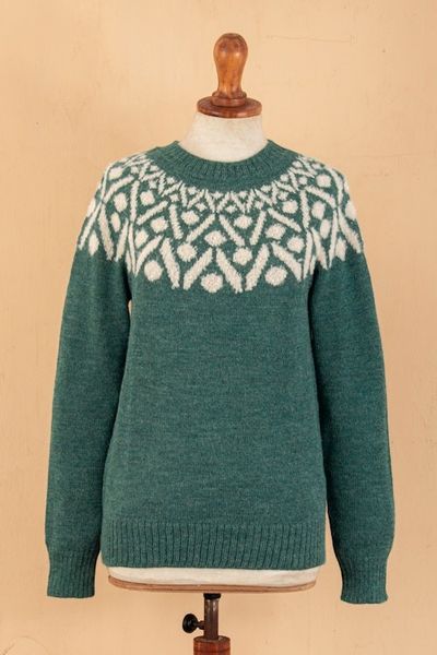 Alternate image for Jade and Ivory 100 Alpaca Pullover Sweater from Peru Jade Geometry