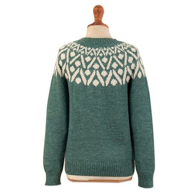Alternate image for Jade and Ivory 100 Alpaca Pullover Sweater from Peru Jade Geometry