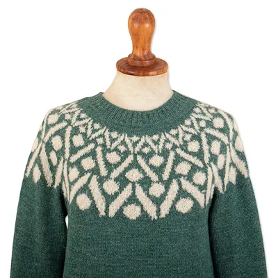 Alternate image for Jade and Ivory 100 Alpaca Pullover Sweater from Peru Jade Geometry