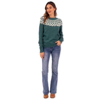 Alternate image for Jade and Ivory 100 Alpaca Pullover Sweater from Peru Jade Geometry