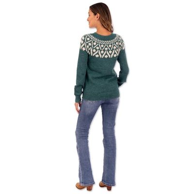 Alternate image for Jade and Ivory 100 Alpaca Pullover Sweater from Peru Jade Geometry