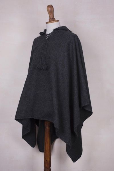Alternate image for Graphite Grey Alpaca Blend Hooded Poncho for Men Highlands Grey