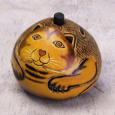 Alternate image for Andean Artisan Crafted Dried Mate Gourd Cat Box Andean Feline