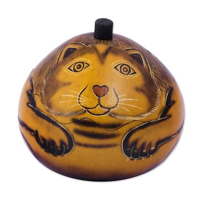 Alternate image for Andean Artisan Crafted Dried Mate Gourd Cat Box Andean Feline