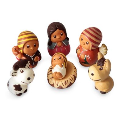 Alternate image for Handcrafted 7 Piece Nativity Scene Set Ceramic Sculptures Happy Welcome