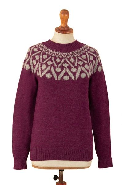 Alternate image for Geometric Burgundy and Grey 100 Alpaca Pullover Sweater Burgundy Geometry