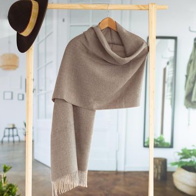Alternate image for 100 Baby Alpaca Shawl in Solid Taupe from Peru Simple Beauty in Taupe
