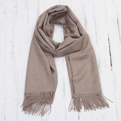 Alternate image for 100 Baby Alpaca Shawl in Solid Taupe from Peru Simple Beauty in Taupe