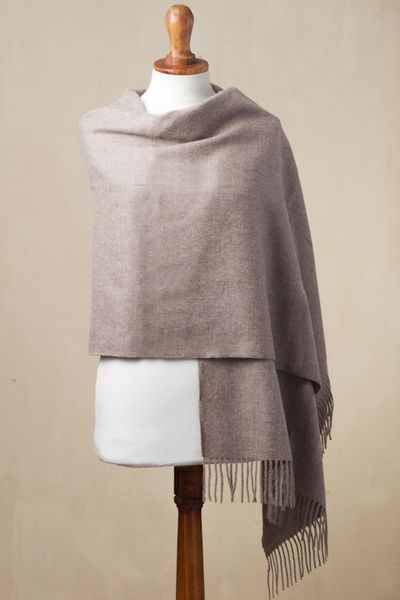 Alternate image for 100 Baby Alpaca Shawl in Solid Taupe from Peru Simple Beauty in Taupe