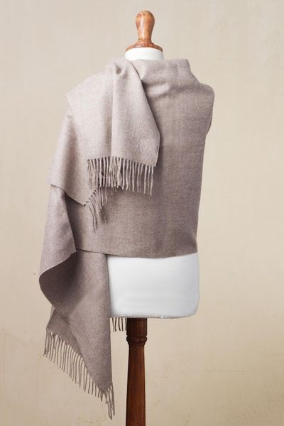 Alternate image for 100 Baby Alpaca Shawl in Solid Taupe from Peru Simple Beauty in Taupe