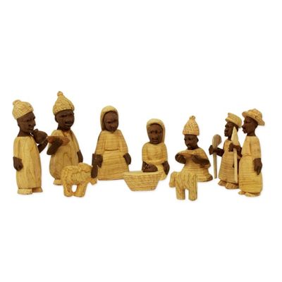 Alternate image for African Themed Nativity Scene Crafted by Hand Set of 10 Welcome Jesus