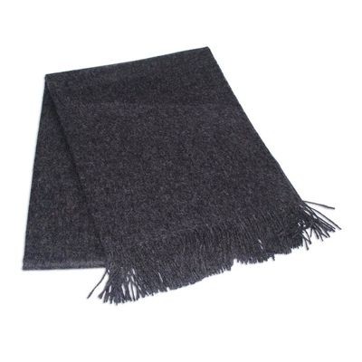 Alternate image for 100 Alpaca Wool Solid Throw Cozy Dark Gray