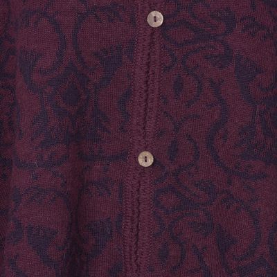 Alternate image for Alpaca Blend Wine and Purple Ruana with Scarf Peruvian Wildflower in Red