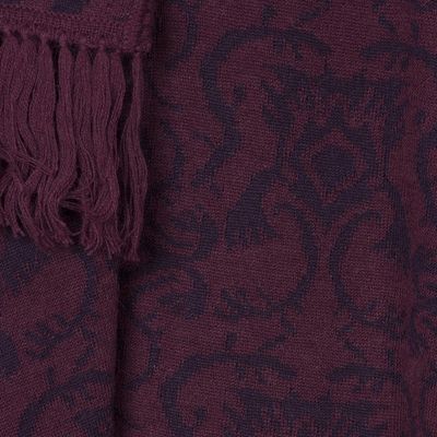 Alternate image for Alpaca Blend Wine and Purple Ruana with Scarf Peruvian Wildflower in Red