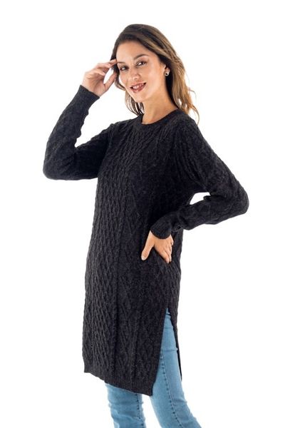 Alternate image for Charcoal Alpaca Tunic Sweater Dress Long Lines in Charcoal