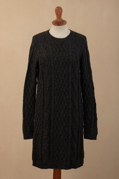 Alternate image for Charcoal Alpaca Tunic Sweater Dress Long Lines in Charcoal