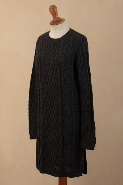 Alternate image for Charcoal Alpaca Tunic Sweater Dress Long Lines in Charcoal