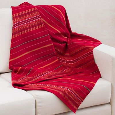 Alternate image for Handwoven Red and Orange Alpaca Blend Throw Huanca Princess