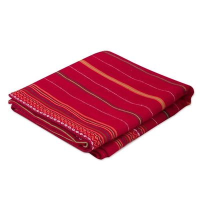 Alternate image for Handwoven Red and Orange Alpaca Blend Throw Huanca Princess