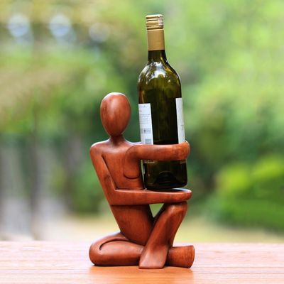 Alternate image for Hand Carved Wood Wine Bottle Holder The Invitation