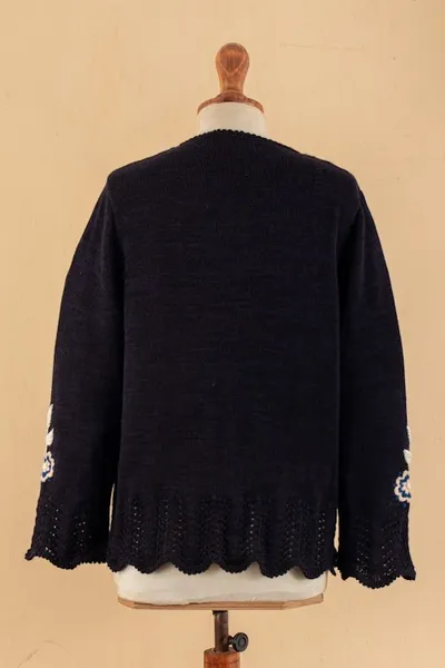 Alternate image for Crocheted Alpaca Cotton Cardigan with Floral Hand Embroidery Garden Bloom