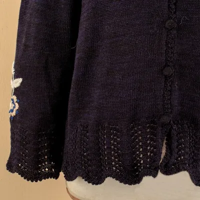 Alternate image for Crocheted Alpaca Cotton Cardigan with Floral Hand Embroidery Garden Bloom
