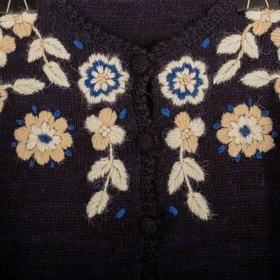 Alternate image for Crocheted Alpaca Cotton Cardigan with Floral Hand Embroidery Garden Bloom