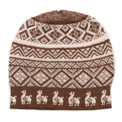 Alternate image for Chestnut Brown and Ivory Diamond Motif Alpaca Blend Knit Hat Alpaca Parade in Brown