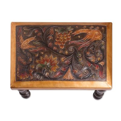 Alternate image for Bird-Themed Leather and Wood Ottoman from Peru World of Birds