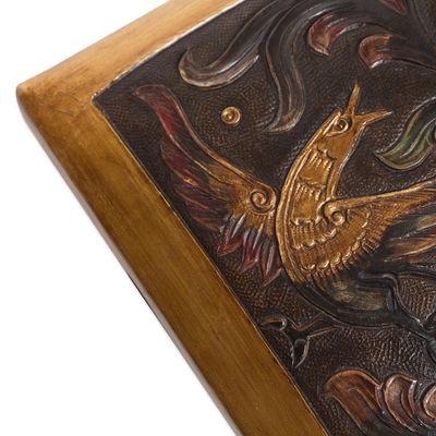 Alternate image for Bird-Themed Leather and Wood Ottoman from Peru World of Birds