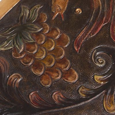 Alternate image for Bird-Themed Leather and Wood Ottoman from Peru World of Birds