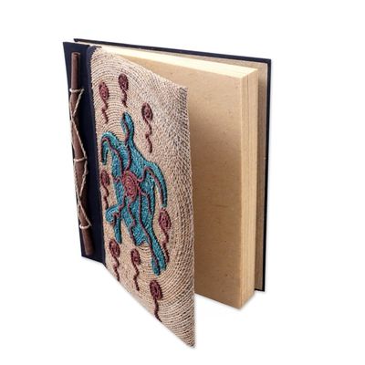 Alternate image for Handmade Natural Fiber Blank 50-pg Journal with Turtle Motif Blue Turtle