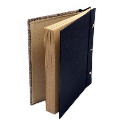 Alternate image for Handmade Natural Fiber Blank 50-pg Journal with Turtle Motif Blue Turtle