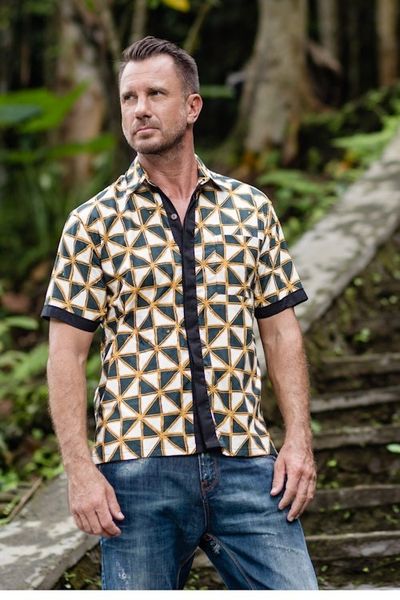 Alternate image for Mens Batik Cotton Shirt with Geometric Motif Weathervane