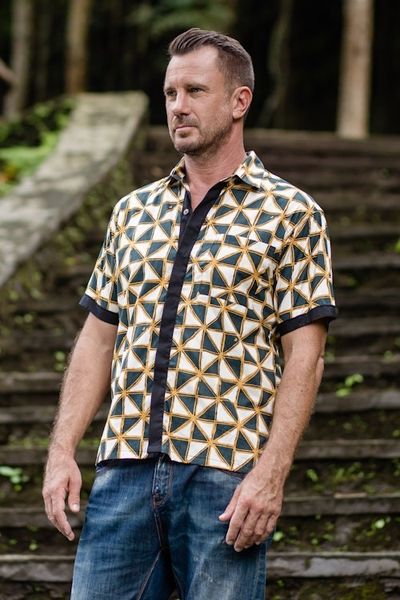 Alternate image for Mens Batik Cotton Shirt with Geometric Motif Weathervane