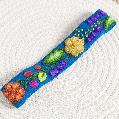 Alternate image for Embroidered Floral Wool Headband in Teal from Peru Teal Garden