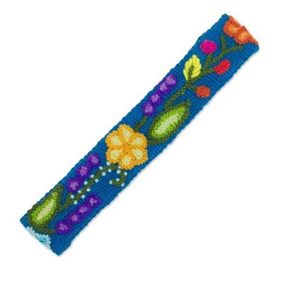 Alternate image for Embroidered Floral Wool Headband in Teal from Peru Teal Garden