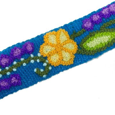Alternate image for Embroidered Floral Wool Headband in Teal from Peru Teal Garden