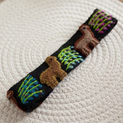 Alternate image for Embroidered Llama Pattern Wool Headband from Peru Llama Parade