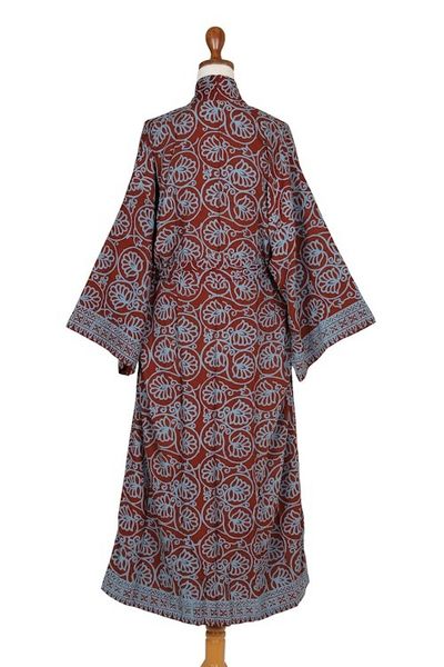 Alternate image for Womens Grey and Burgundy Hand Stamped Batik Belted Robe Morning Aster