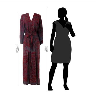 Alternate image for Womens Grey and Burgundy Hand Stamped Batik Belted Robe Morning Aster
