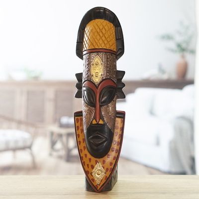 Alternate image for Regal Handcrafted African Sese Wood Mask from Ghana Noble King