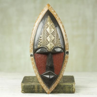 Alternate image for Embossed Brass and Hand Carved Wood African Mask A Peace Blessing