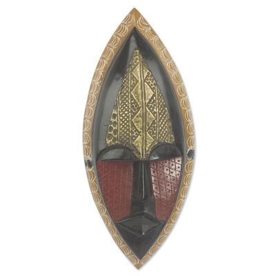 Alternate image for Embossed Brass and Hand Carved Wood African Mask A Peace Blessing