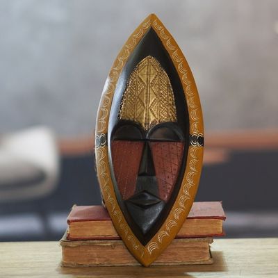 Alternate image for Embossed Brass and Hand Carved Wood African Mask A Peace Blessing