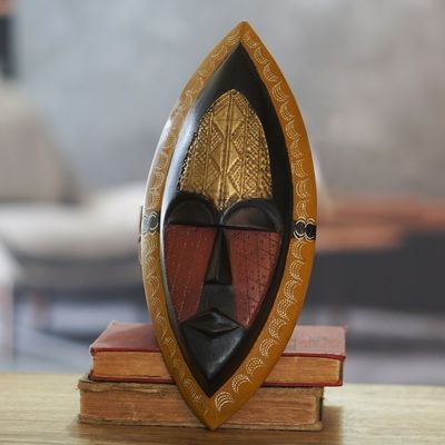 Alternate image for Embossed Brass and Hand Carved Wood African Mask A Peace Blessing