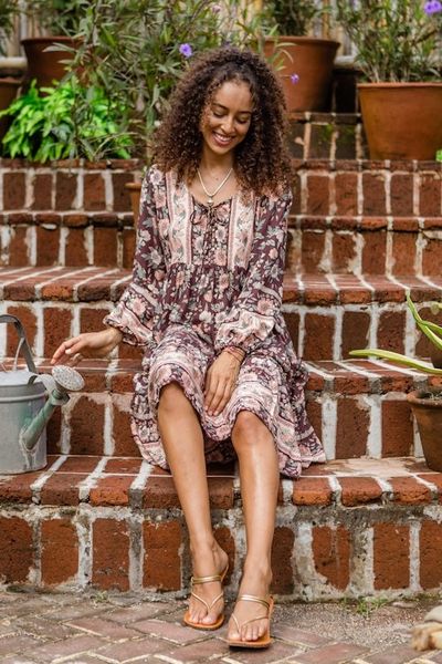 Alternate image for Rayon Batik Tunic Dress with Chocolate Floral Pattern Chocolate Spring