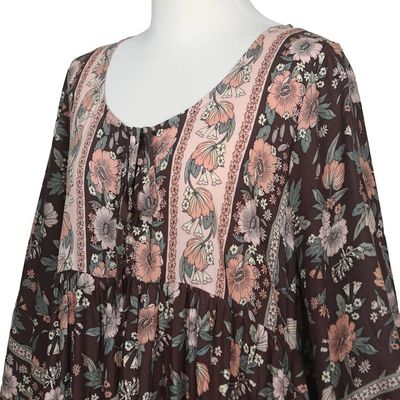 Alternate image for Rayon Batik Tunic Dress with Chocolate Floral Pattern Chocolate Spring