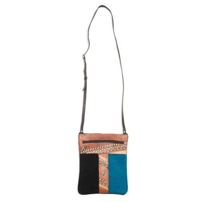 Alternate image for Brown and Teal Llama Pattern Leather Accented Suede Sling The Llama Way
